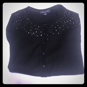 Central Park West Black Jeweled CardiganSweater XL